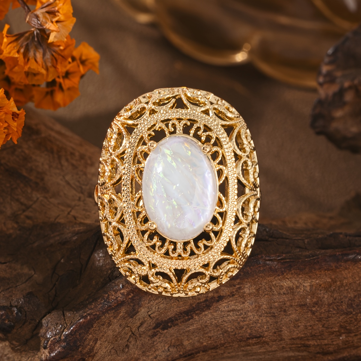 Women's Hollowed-Out Oval Ring, Elegant Minimalist Style